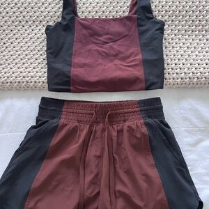 Women's Athletic Shorts and Top Set - Black and Brown